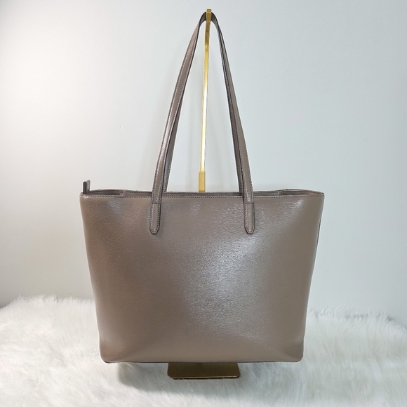 DKNY Taupe Bryant Park Leather Organizer Work Tote w/ Laptop Divider + Dust Bag - Picture 3 of 15